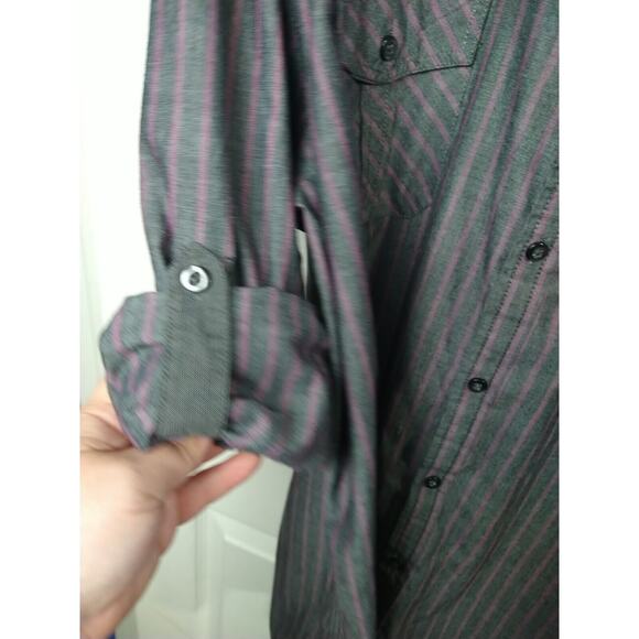 Axist Men's XL Shirt Purple Grey Striped Collared Roll Tab Sleeve - Picture 8 of 9